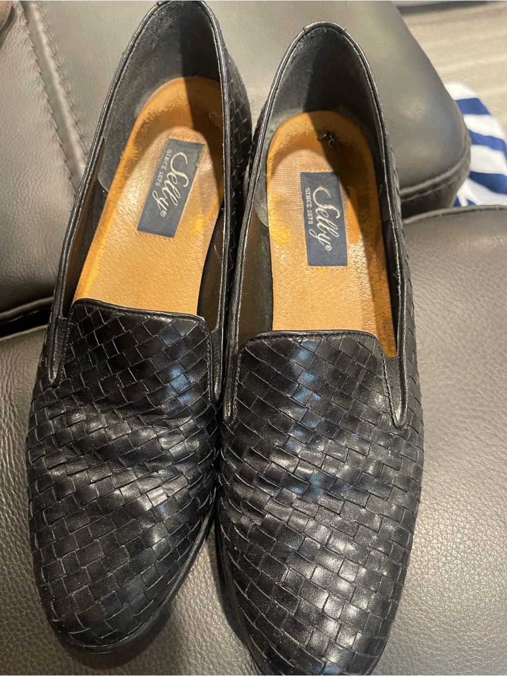 Selby Black Woven Leather Slip-On‎ Loafers with Tan Insole